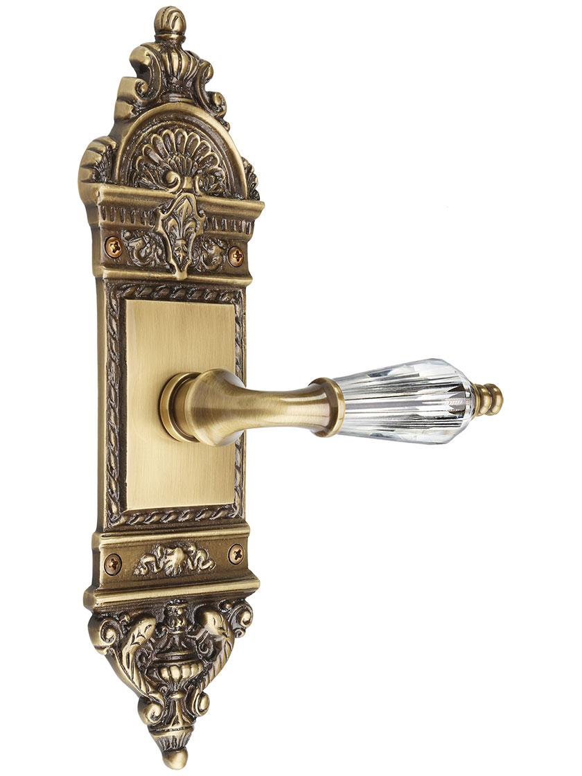 European Door Set with Glass Lever Handles Antique Brass.